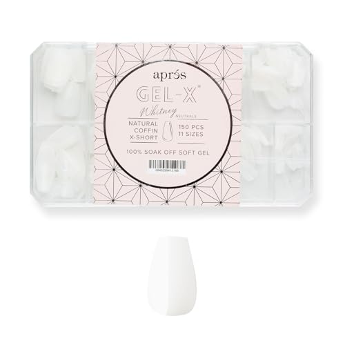 Aprés Neutrals Gel-X Whitney Box Of Nail Tips, 11 Sizes 00-9, Soft Gel Tip Box (150pcs) (Natural Coffin Extra Short, 150) Beauty & Personal Care APRÉS