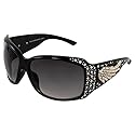 Rodeo Queen Angel Women’s Fashion Sunglasses Black Frame w/Bling Rhinestones & Smoke Gradient Lens