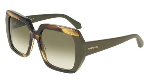 Ferragamo SF2081S 322 Striped Khaki/Green 56/17/145 Women's Sunglasses