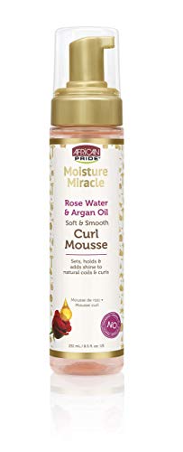African Pride Moisture Miracle Rose Water & Argan Oil Curl Hair Mousse, Flexible Hold, Enhances Curls, Creates Wave Patterns, No Residue, Deep
