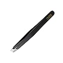Rubis Classic Stainless Steel Slanted Tweezers for Precise Eyebrows and Hair Removal, 1K104, Made in Switzerland, Black