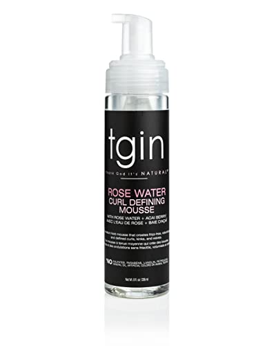 tgin Rose Water Curl Defining Mousse - Curly Hair Products with Lightweight Hold - Moisturizes and Defines Waves Without Crunch - Hair Mousse Without