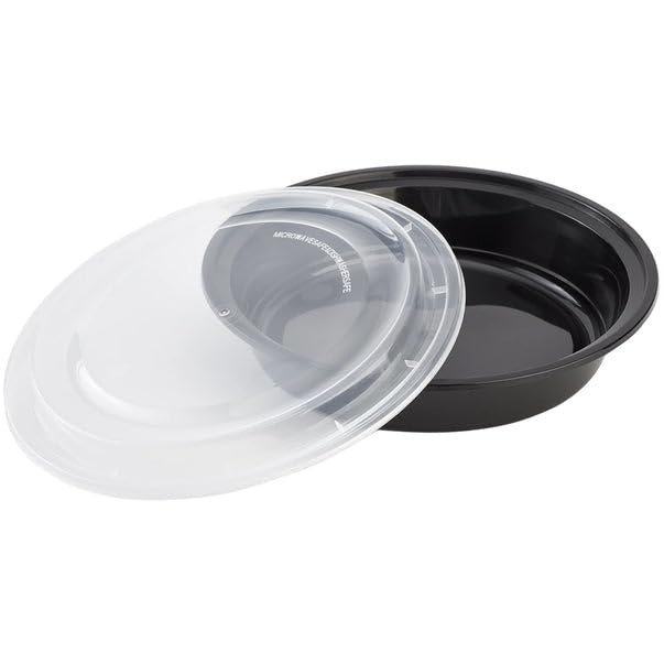 VeZee 48oz Disposable Black Meal Prep/Bento Box with Clear Dome Lids - Round Plastic Meal Containers - Leak Proof and Reusable Box : Perfect…