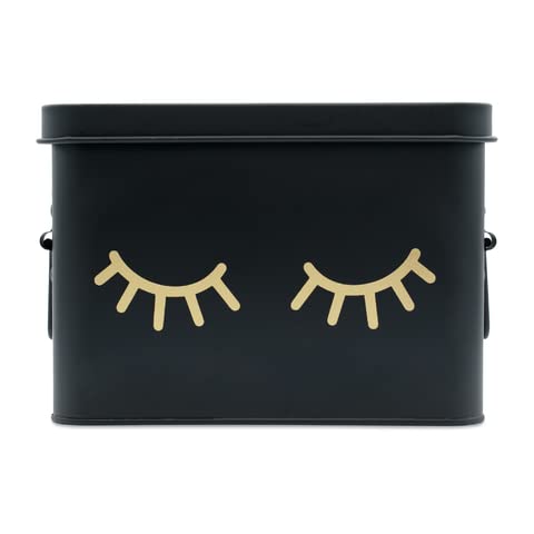 AQ Matte Black & Gold Metal Storage Box - Removable Tray, Multipurpose Tin with Secure Lid for Cosmetics, Makeup, Toiletries, First Aid - Cute First…