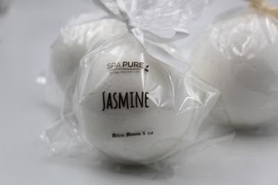 Spa Pure Jasmine Bath Bombs: 3 Luxury Bath Bomb Fizzies, Large 5 oz, Made with Shea Butter, Ultra Moisturizing, (15 oz Total Weight), Great for Dry…