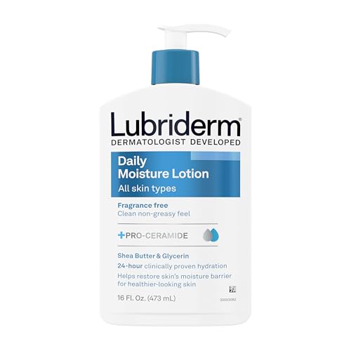 Lubriderm Fragrance Free Daily Moisture Lotion + Pro-Ceramide, Shea Butter & Glycerin, Face, Hand & Body Lotion for Sensitive Skin, Hydrating Lotion