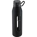 Takeya Glass Water Bottle with Silicone Sleeve and Twist Cap, 22 Ounce, Black
