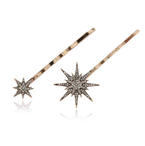 DNHCLL Moon Star Hexagram Crystal Hair Clips Set Women Lady Alloy Barrettes Hairpin Side Clip Hair Accessories Decorative Hair Accessoeies Headpieces