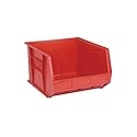 Aviditi BINP1816RAVI Plastic Stack/Hang Storage Bin Containers, 18" x 16-1/2" x 11", Red, Pack of 3, For Organizing Homes, Offices, Garages…
