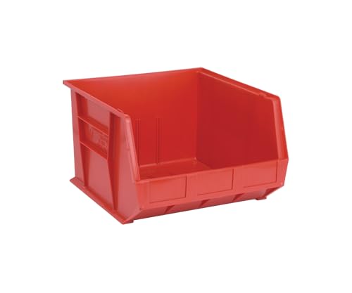 Aviditi BINP1816RAVI Plastic Stack/Hang Storage Bin Containers, 18" x 16-1/2" x 11", Red, Pack of 3, For Organizing Homes, Offices, Garages…
