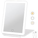 FUNTOUCH Rechargeable Travel Makeup Mirror with 72 Led Lights, Portable Lighted Beauty Mirror, 3 Color Lighting, Dimmable Touch Screen, Tabletop LED