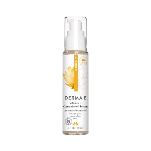 DERMA E Vitamin C Concentrated Serum, 2 Oz, with Hyaluronic Acid, Vitamin E & Aloe, All Natural, Antioxidant-Rich Concentrated Formula, Hydrating