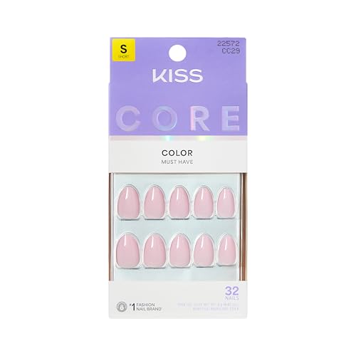 Kiss Core, Press On Nails, Nail glue included, 'Euphonious', Pink, Short Size, Almond Shape, Includes 32 Nails, 2g Glue, 1 Manicure Stick, 1 Mini File Beauty & Personal Care KISS