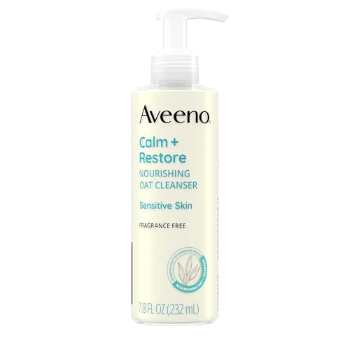 Aveeno Calm + Restore Facial Cleanser for Sensitive Skin, Hydrating Gentle Milky Face Cleanser with Nourishing Oat and Feverfew, Hypoallergenic