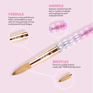 Kiara Sky Kolinsky Acrylic Nail Brush #18 - Pure Kolinsky Sable Hair, Pink Crystal Handle, Acetone Resistant, for Acrylic Application, Extensions & 3D Beauty & Personal Care KIARA SKY