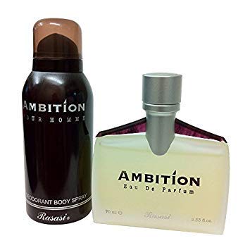 RASASI Ambition Ambition Men EDP & Deo Perfume 70ml + Deodorant 150ml | Bergamot, Floral Spices, Musk and Amber | Iris, Peony, Rose, Cassis, Freesia