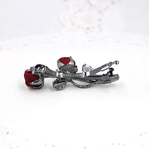 Elegant Rhinestones Rose Flower Metal Hair Clips Hair Barrette Ponytail Holder Slide Clips Hair Jewelry for Wedding,Party (Red)