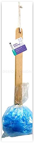 4pk 15" Long Wooden Handle Back Scrubber Bath Shower Mesh Sponge Exfoliating Body Brush Wash Nylon Puff Spa