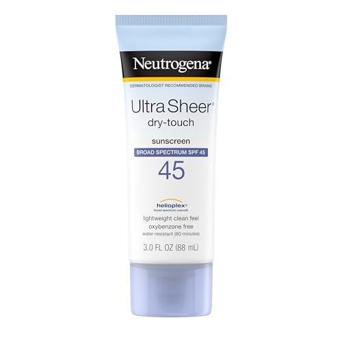 Neutrogena Ultra Sheer Dry-Touch Sunscreen Lotion, Broad Spectrum SPF 45 UVA/UVB Protection, Light, Water Resistant, Non-Comedogenic; Non-Greasy