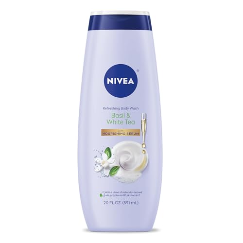 NIVEA Refreshing Basil and White Tea Body Wash with Nourishing Serum, Scented Body Wash for Women, Enriched with Provitamin B5 and Vitamin E, 20 Fl Oz