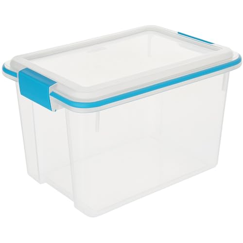 20 Quart Clear Plastic Storage Bin with Gasket Seal Lid - Small Airtight Storage Container for Closet, Pantry, Garage, Office, Blue Latching Box