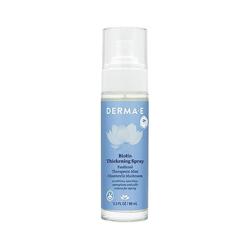 Derma E Biotin Thickening Spray - Volumizing Protein-Enriched Texturizer for Fine Hair with Panthenol, Therapeutic Mint and Chanterelle Mushroom, 3.3