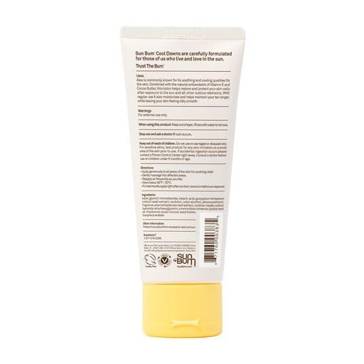 Sun Bum Cool Down Hydrating After Sun Lotion with Hydrating Aloe, Cocoa Butter and Vitamin E - Moisturizing Sun Burn Relief - Gluten Free, Vegan - 6oz