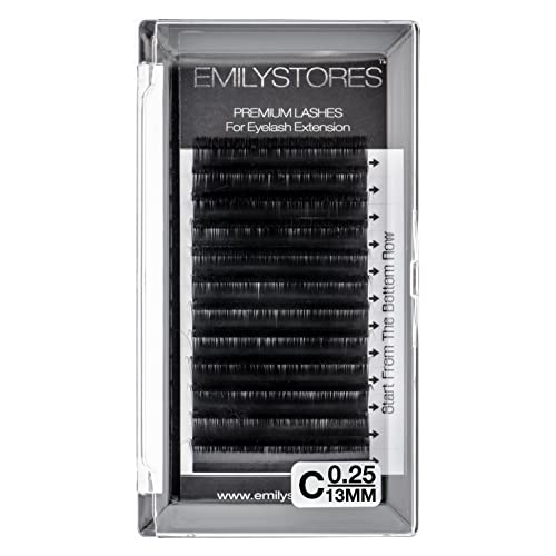 EMILYSTORES Eyelash Extensions 0.25mm Thickness C Curl 13mm Length For Lash Extensions Volume Individual Semi-Dull Black Eyelashes(0.25,C,13mm)