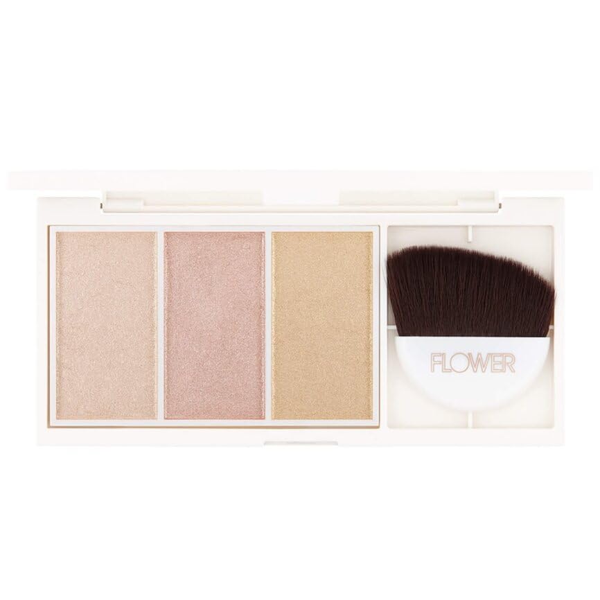 FLOWER Beauty By Drew Barrymore Shimmer + Strobe Highlighting Palette - Glowing Bronzer Powder Kit For Face + Blendable Coverage - Skintones + 3