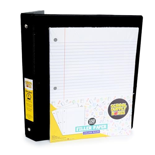 School Supply Boxes | 17" Solid Black Backpack Bundle for High School | Back to School Bookbag with Supplies | Contains Pencil Pouch, Notebooks, Filler Paper, Folders, Mechanical Pencils, & More