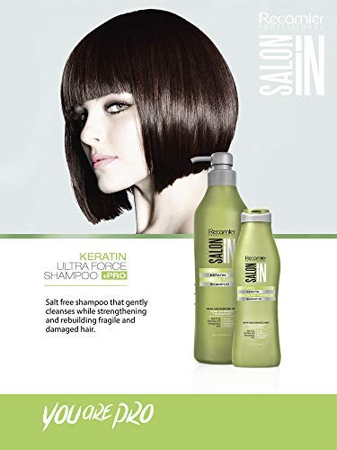 Salon In by Recamier | Keratin Ultra Force Set - Keratin Shampoo, Conditioner (10.1 fl oz each) & Hair Serum (2.87 fl oz) | Shampoo & Conditioner Set