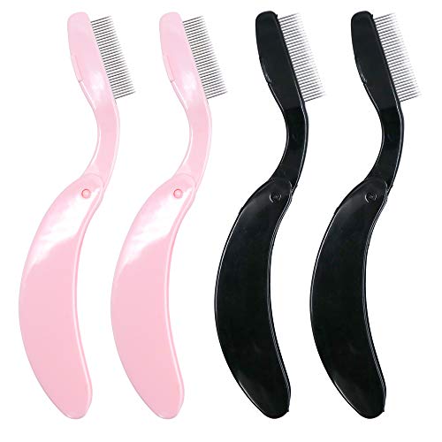 G2PLUS 4PCS Folding Eyelash Comb, Eyebrow Comb Metal Teeth, Eyelash Separator Comb, Eyelash Brush and Comb, Professional Tool for Define Lash & Brow