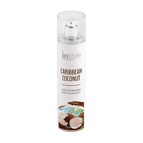 Instyle Fragrances Light Refreshing Body & Hair Mist, Caribbean Coconut, Premium Women’s Body Spray, Infused with Panthenol, CLEAN, Vegan