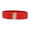 Women Fashion Wide Elastic Belt High Waist Hip Gold Metal Buckle S M Red z006
