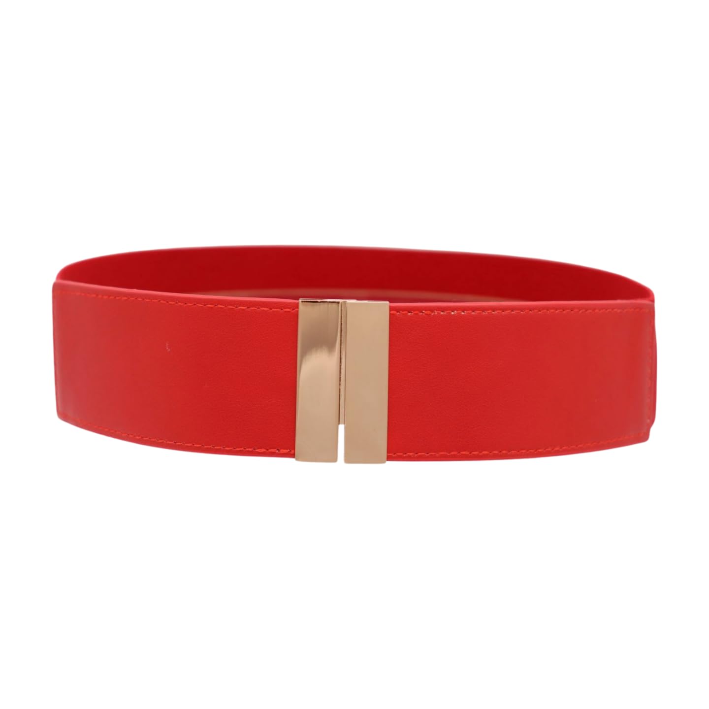 Women Fashion Wide Elastic Belt High Waist Hip Gold Metal Buckle S M Red z006