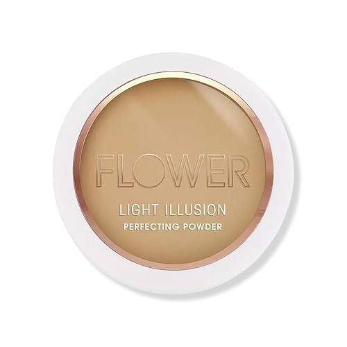 FLOWER Beauty By Drew Barrymore Light Illusion Perfecting Powder - Powder Foundation + Setting Powder for Makeup - Medium Buildable Coverage - Natural