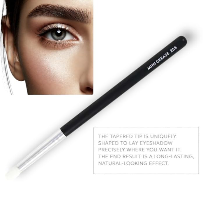 F.A.R.A.H Mini Crease Brush - Precision Eye Brush for Blending Powders & Creams - Soft Vegan Bristles - Brass Ferrule & Wooden Handle