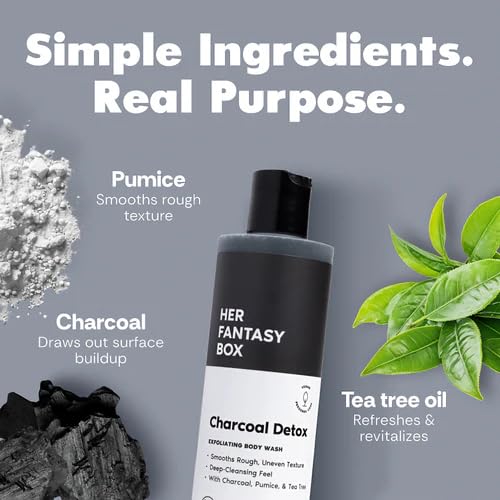 Her Fantasy Box | Charcoal Detox Exfoliating Body Wash - Activated Charcoal & Pumice Deep Cleanser with Tea Tree & Eucalyptus, Refreshing Exfoliation Beauty & Personal Care Her Fantasy Box