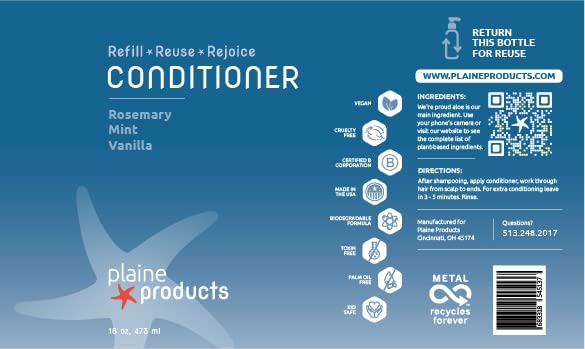 Plaine Products Eco-Friendly Shampoo and Conditioner - Rosemary, Mint, Vanilla - Sulfate & Paraben Free, 16oz Refill Bottles