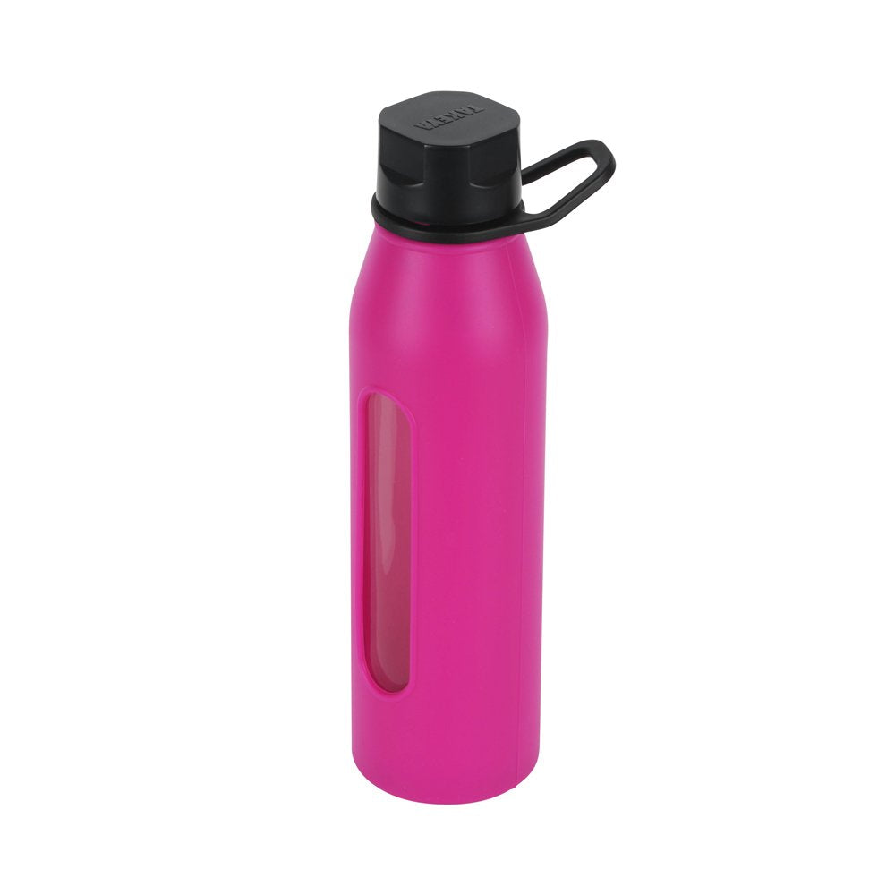 Takeya 22 Ounce Classic Glass Water Bottle with Silicone Sleeve and Twist Cap, Fuchsia