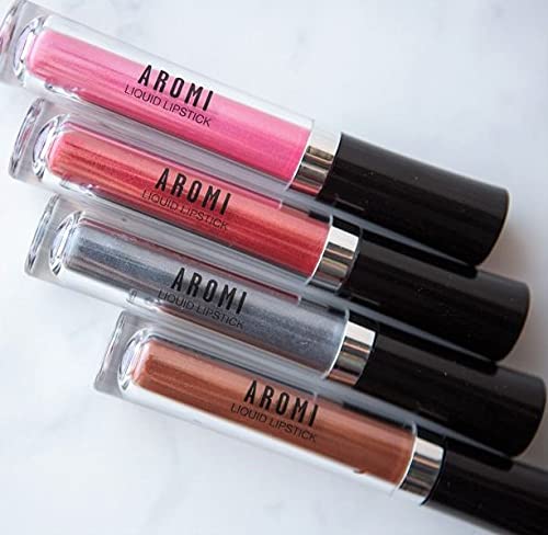 Aromi Metallic Liquid Lipstick | Long-lasting, Baby Pink Lip Color with Shimmery Finish (Pink Sugar)