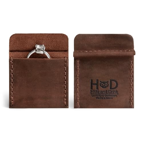 Hide & Drink Full Grain Leather Wedding Ring Box, Engagement Rings Case, Pouch Organizer for Jewelry, Travel, Mens Holder, Small Bearer, Mini Display…