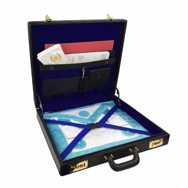 Masonic Regalia MM/WM Mason Apron Hard Case/Briefcase with Yellow Compass (Leather, MM/WM Case)