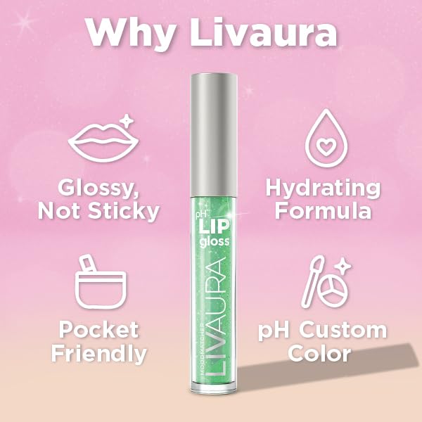 LIVAURA Shimmer Lip Gloss pH Activated, Glitter Lip Gloss for Women, Glossy, Shiny, Sparkly LipGloss, High-Shine Glittery Lipstick, Glimmer Sparkle