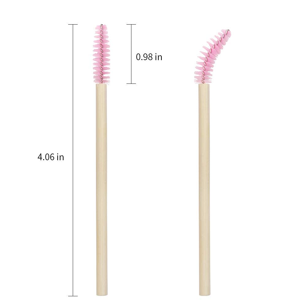 Mekupeu Mekupeu 100 Pcs Disposable Mascara Wands Bamboo Spoolies Brush for Eyelash Extensions Spoolie Eyelash Lash Wand Applicator Makeup Kits, Pink