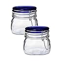 Bormioli Rocco Fido Collection, 2 Pack, 17 Oz. Food Storage Glass Jars, Airtight Rubber Seal & Glass Lid, With Stainless Wire Clamp, Made In Italy.