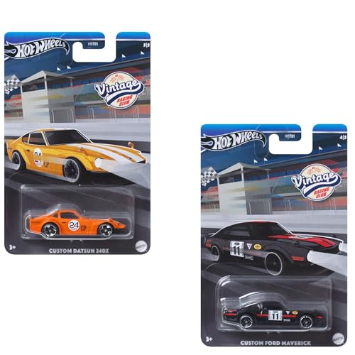 Hot Wheels 2024 Vintage Racing Club - Bundle of 2 (HRT81‑956B) | Custom Ford Maverick & Custom Datsun 240Z | 1:64 Die‑Cast Collector Cars - Ages 3+