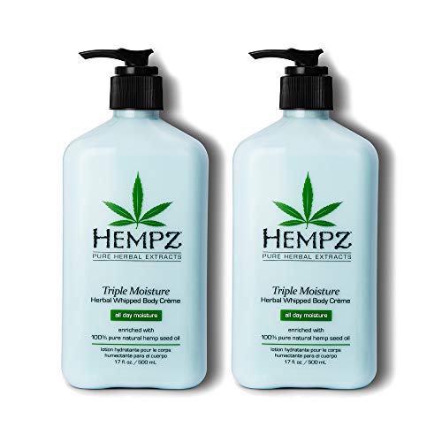 Hempz Natural Triple Moisture Herbal Whipped Body Cream with 100% Pure Hemp Seed Oil for 24-Hour Hydration, Moisturizing Vegan Skin Lotion with Yangu