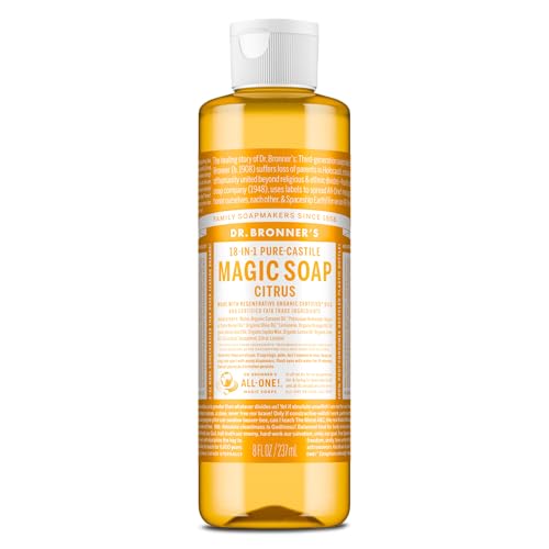 Dr. Bronner's Pure-Castile Magic Soap Liquid (Citrus, 8 Ounce) - Made with Regenerative Organic Certified Oils, 18-in-1 Uses: Face, Body, Hair