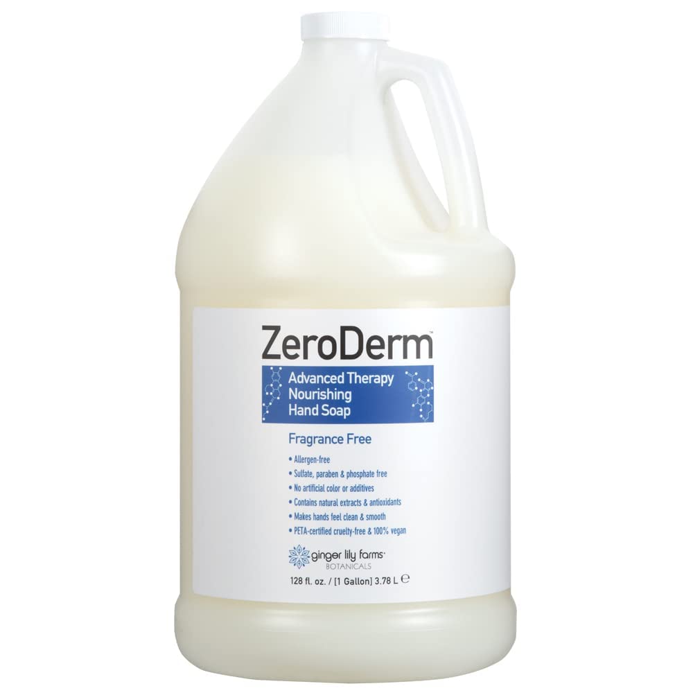 Ginger Lily Farms Botanicals ZeroDerm Advanced Therapy Nourishing Liquid Hand Soap Refill, 100% Vegan & Cruelty Free, Fragrance Free, 1 Gallon (Pack Beauty & Personal Care Ginger Lily Farms